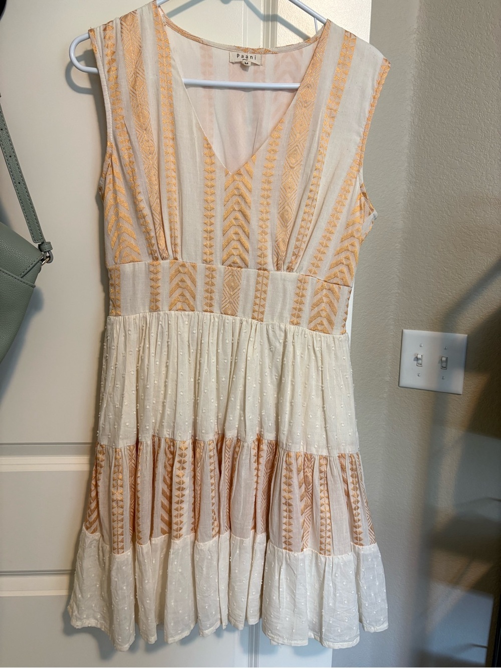 Light Gold & Cream Tiered V-Neck Dress